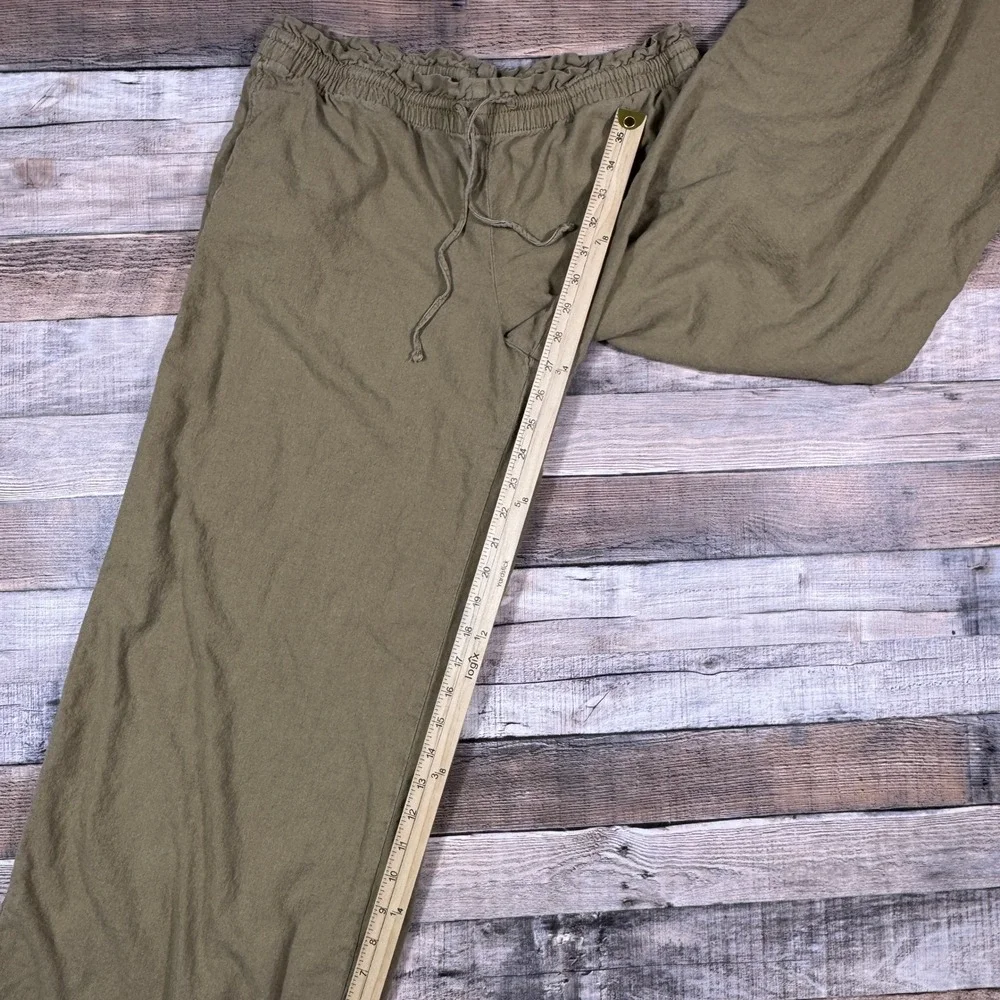 H&M Divided Women Brown Linen Blend Wide Leg Drawstring Pants Medium‎